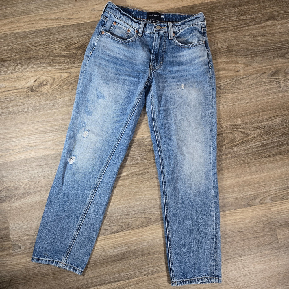Lucky Brand Jeans Womens 0 25R Boy Mid Rise Relaxed Straight Distressed Blue